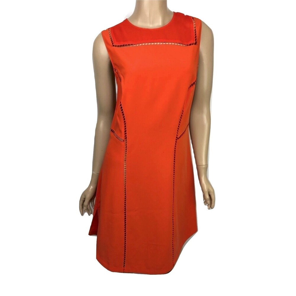 Public School Coral Orange Sheath Dress Sz 10 Sleeveless Stitch Detail 100% Silk